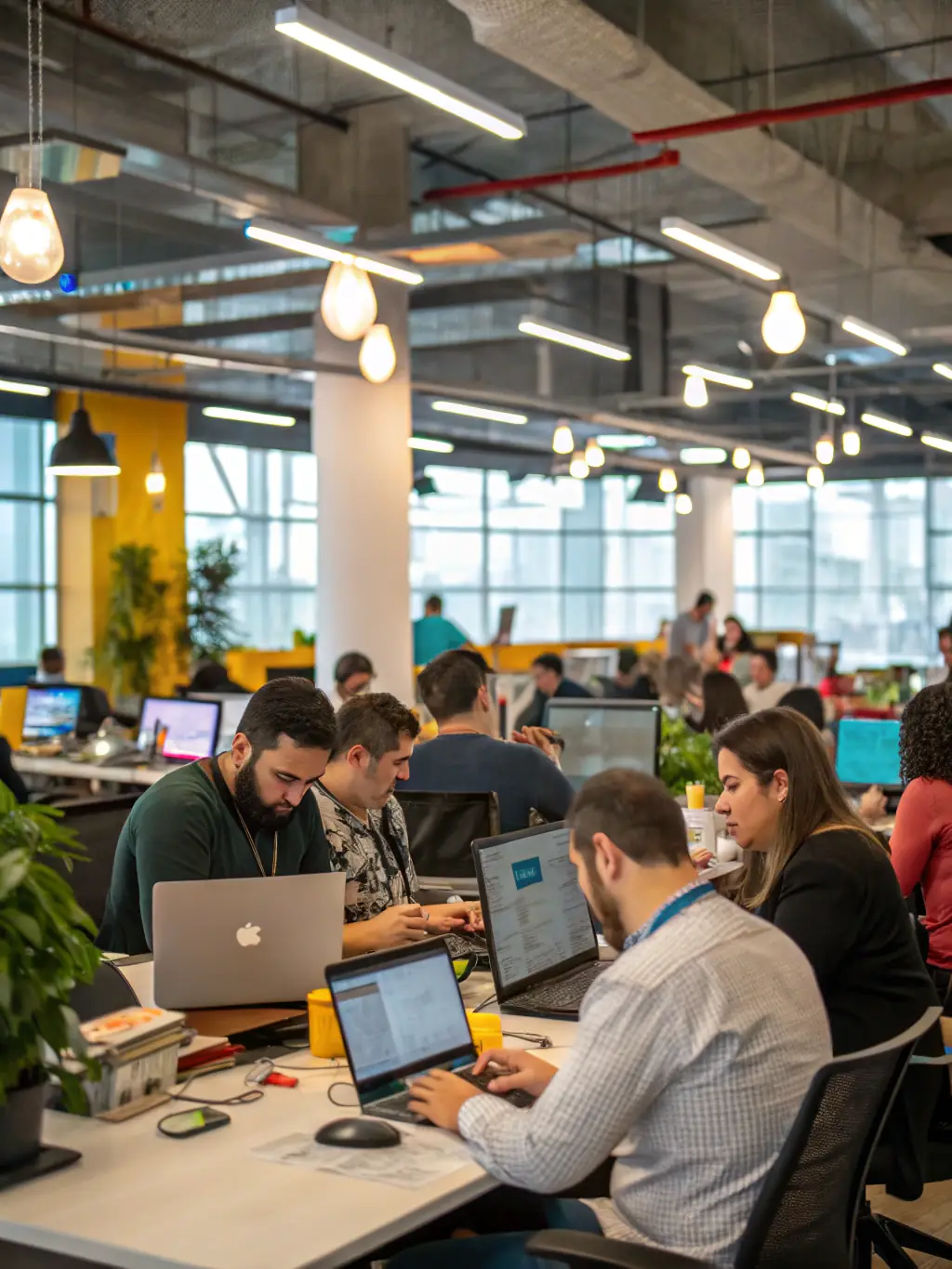 An interior shot of a well-maintained commercial property with tenants working, highlighting property management services.